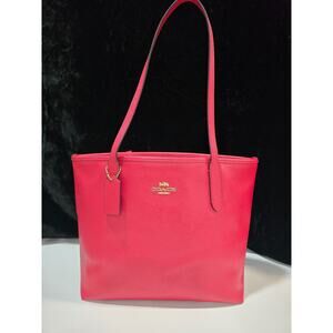 COACH Signature Mollie Large Leather Tote w/Zipper Closure-Gold Hardware - Red